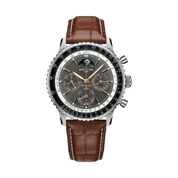 Breitling Montre Breitling Navitimer B19 Chronograph 43 Perpetual Calendar automatique cadran anthracite bracelet cuir 43 mm