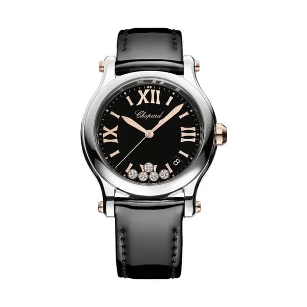Chopard Montre Chopard Happy Sport quartz cadran noir bracelet cuir noir 36 mm