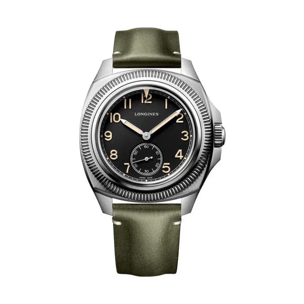 Longines Montre Longines Pilot Majetek automatique cadran noir bracelet cuir vert 43 mm