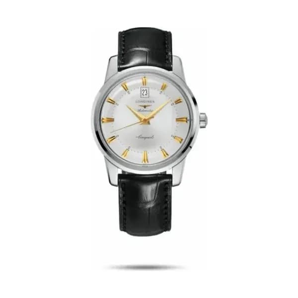 Longines Montre Longines Conquest Heritage Auto Cadran Argenté Bracelet Cuir