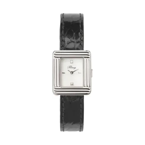 Poiray Montre Poiray Ma Première Mini Acier Cadran Serti Bracelet Alligator Noir