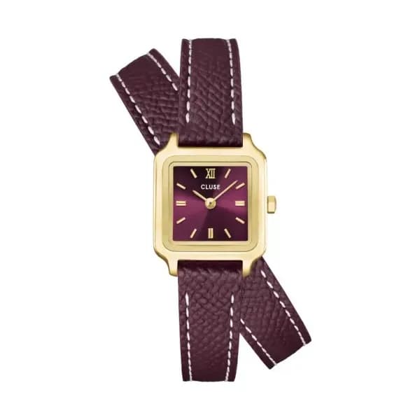 Cluse Gracieuse Mini Watch Double Leather, Wine, Gold Colour
