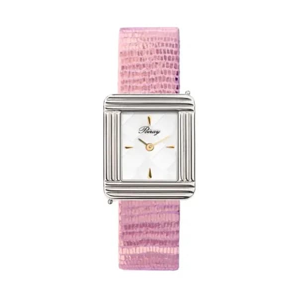 Poiray Montre Poiray Ma Première Cadran Blanc Texturé Bracelet Chèvre Rose