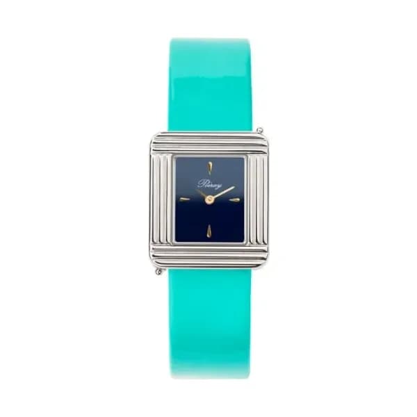 Poiray Montre Poiray Ma Première Acier Cadran Bleu Bracelet Veau Vernis Turquoise