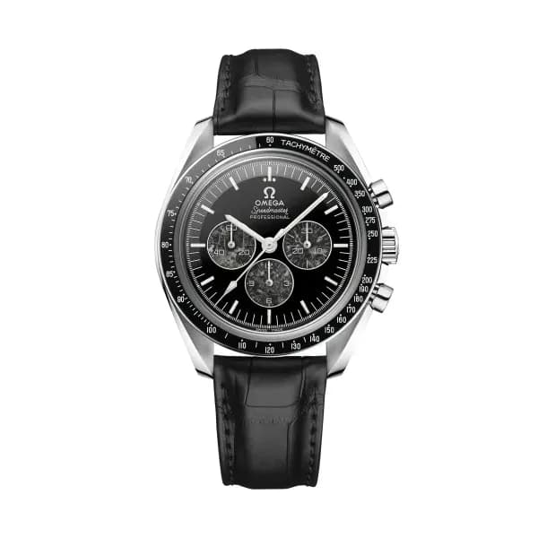 Omega Speedmaster 42 mm, platine sur bracelet en cuir