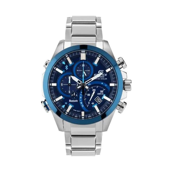 Casio Edifice Montre Casio Edifice quartz Solaire bluetooth cadran bleu bracelet acier 50 mm