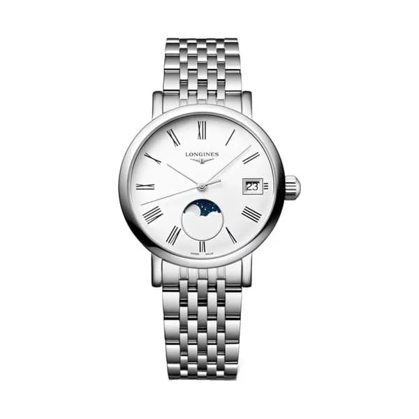 Longines Montre Longines Elegant collection Phase de Lune quartz cadran blanc bracelet acier 30 mm
