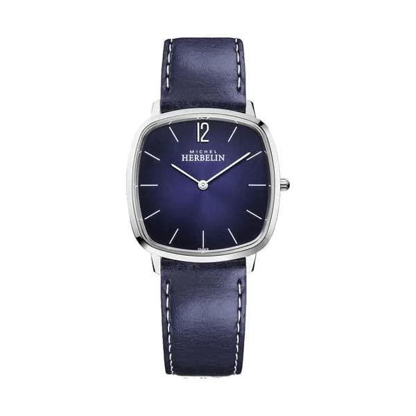 Michel Herbelin Montre Michel Herbelin City quartz cadran bleu bracelet cuir bleu