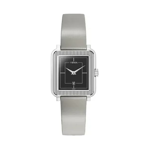 Yema Montre Yema Radiance Quartz 30mm Cadran Noir Bracelet Cuir Gris