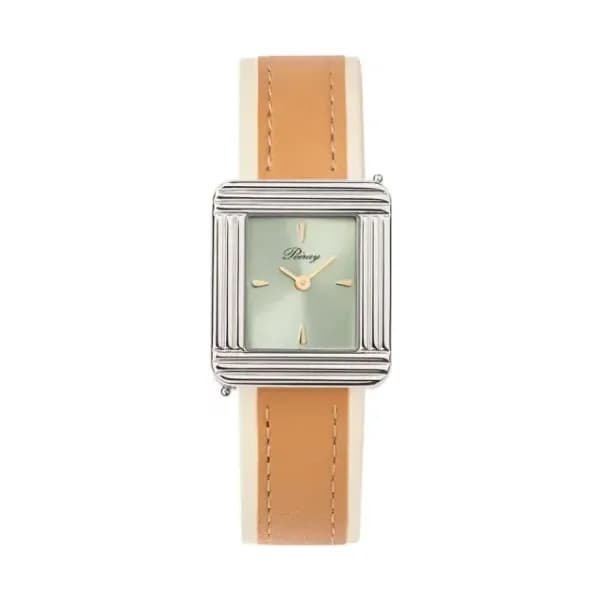 Poiray Montre Poiray Ma Première Acier Cadran Vert Bracelet Veau Sellier Miel