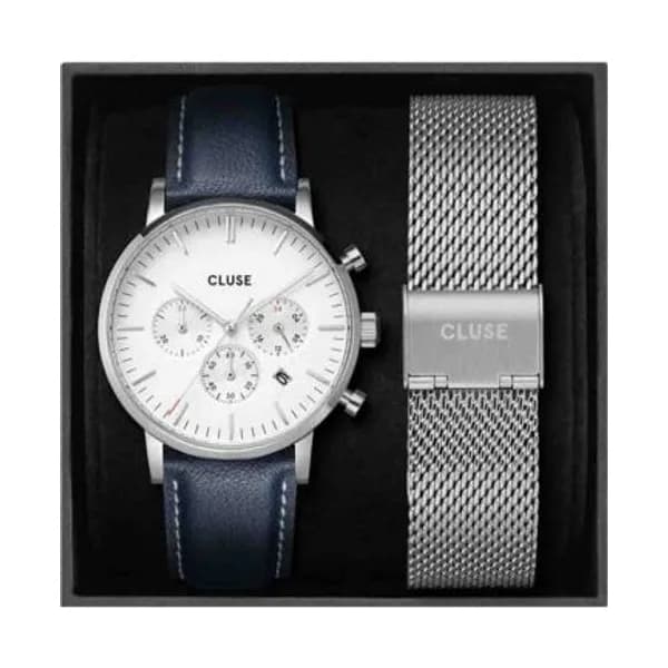 Cluse Montre Cluse Aravis chrono Mesh Band and Navy Blue Leather Strap - CG21004