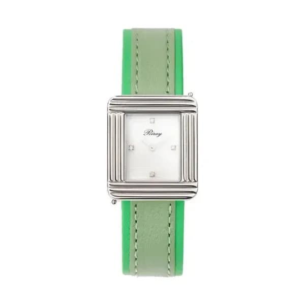 Poiray Montre Poiray Ma Première Cadran Blanc Serti Bracelet Veau Sellier Olive
