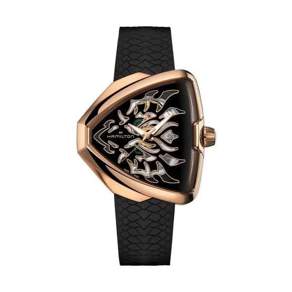 Hamilton Montre Hamilton Ventura Elvis80 Skeleton automatique cadran noir bracelet caoutchouc noir 42,50 x 44,60 mm