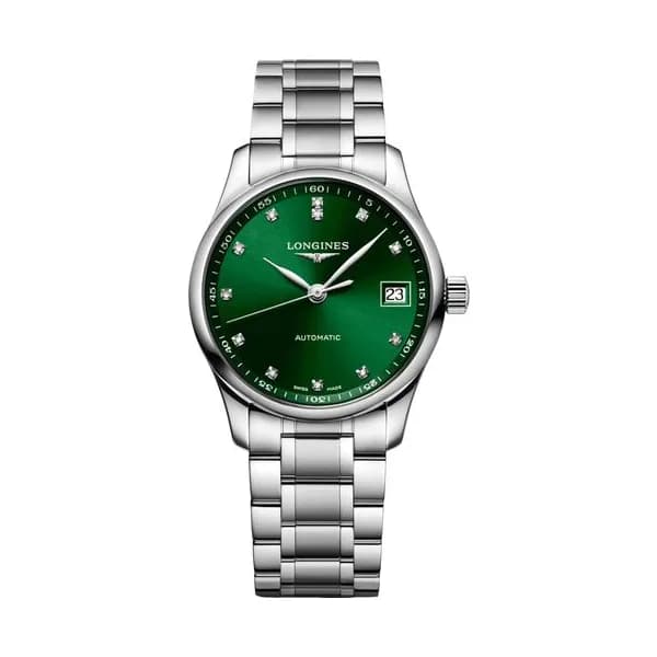 Longines Montre Longines Master Collection automatique index diamants cadran vert bracelet acier 34 mm