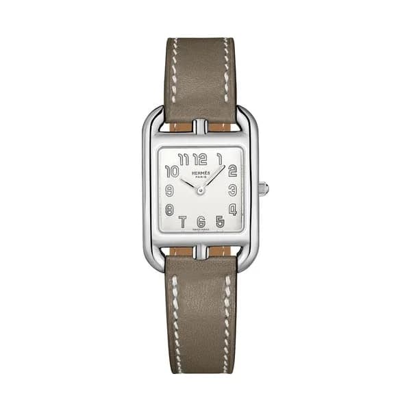 Hermès Montre HERMÈS Cape Cod Petit Modèle quartz cadran argenté bracelet cuir taupe 31 mm