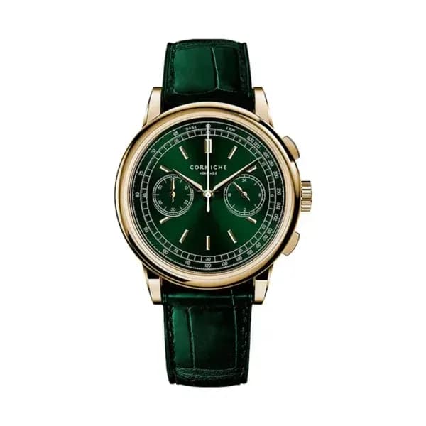 Corniche Montre Heritage Chronograph Yellow Gold with Green Dial
