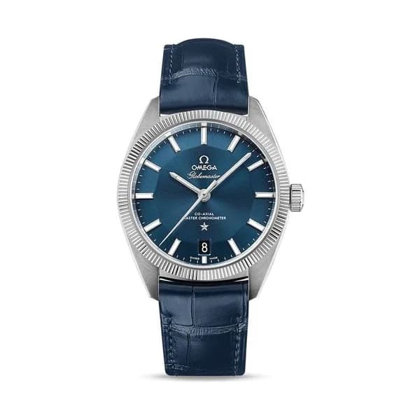 Omega Montre Omega Constellation Globemaster Co-Axial Master Chronometer cadran bleu bracelet cuir bleu 39 mm