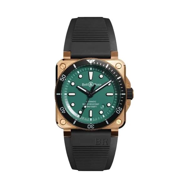 Bell & Ross Montre Bell &amp; Ross BR 03-92 Diver Black &amp; Green Bronze automatique cadran vert bracelet caoutchouc 42 mm