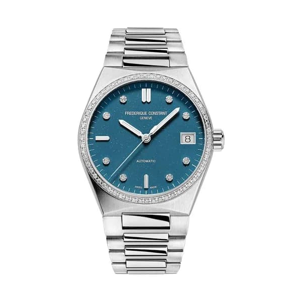 Frédérique Constant Montre Frédérique Constant Highlife Ladies Sparkling automatique lunette sertie cadran bleu bracelet acier 34 mm