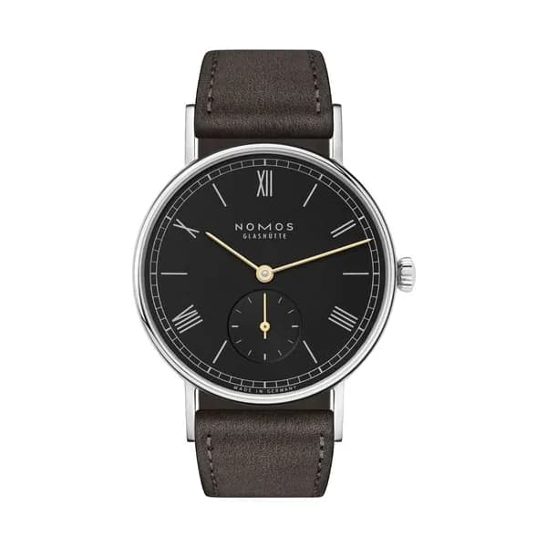 Nomos Montre Nomos Ludwig mécanique cadran noir bracelet cuir noir 33 mm