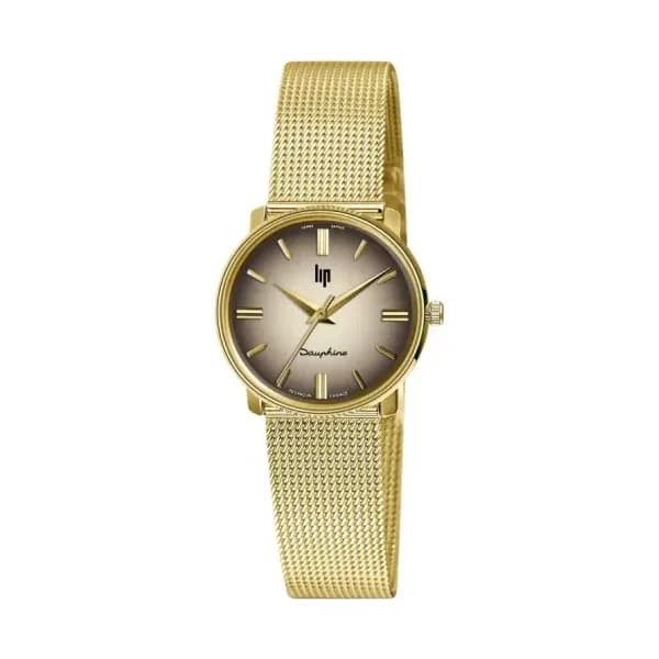 Lip Montre Lip Dauphine 671953- Femme - cadran Marron solleilé- 29 mm - Acier et PVD Doré