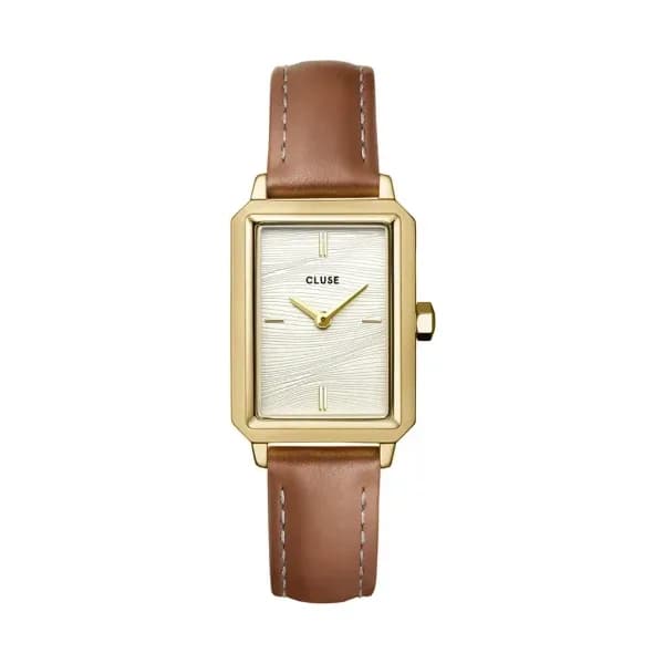 Cluse Fluette Watch Leather Nutshell, Sand Texture White, Gold Colour
