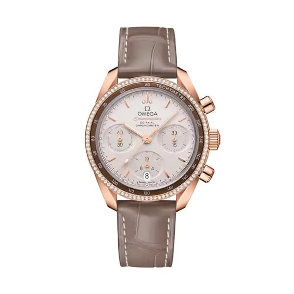 Omega Speedmaster 38 mm, or Sedna™ sur bracelet en cuir