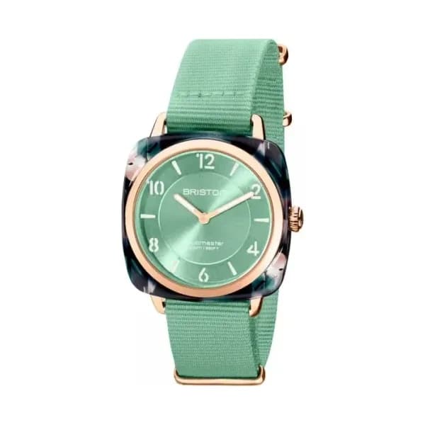 Briston Montre Briston Clubmaster Chic Acétate Bracelet Nato Vert d'Eau
