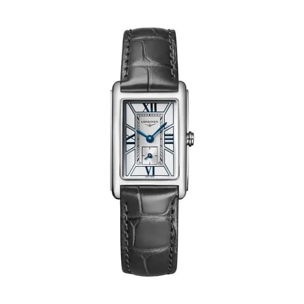 Longines Montre Longines DolceVita quartz cadran blanc bracelet cuir gris 20,80 x 32 mm