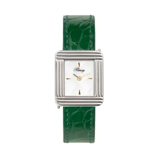 Poiray Montre Poiray Ma Première Cadran Blanc Texturé Bracelet Alligator Vert