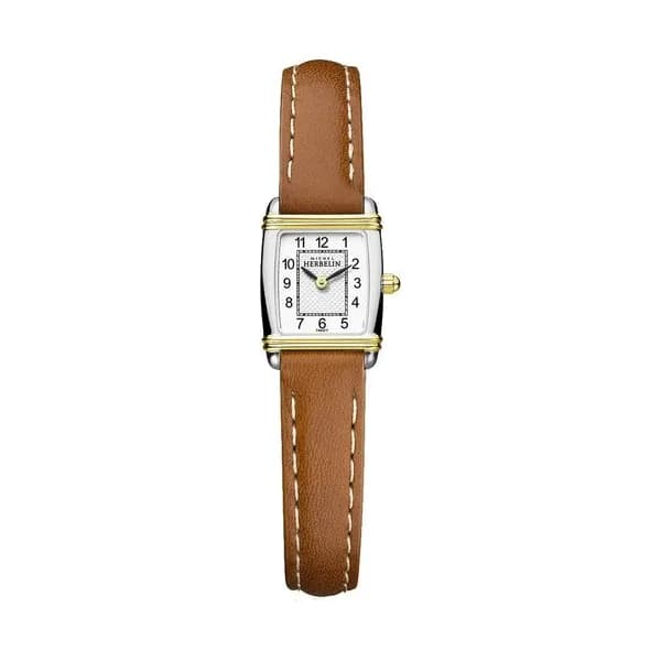 Michel Herbelin Montre Michel Herbelin Art Déco quartz acier bicolore chiffres arabes bracelet cuir brun