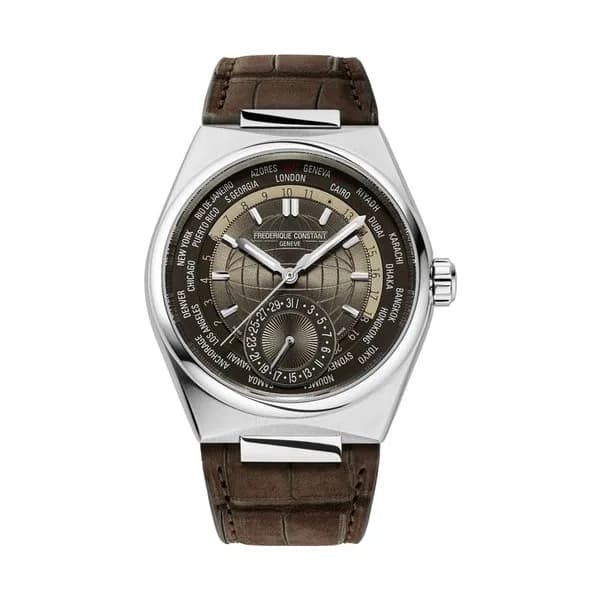 Frédérique Constant Montre Frédérique Constant Highlife Worldtimer Manufacture automatique cadran marron bracelet cuir 41 mm