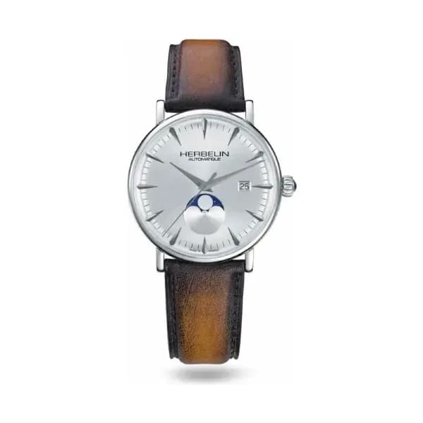 Michel Herbelin Montre Herbelin Inspiration Automatique Cadran Argent Bracelet Cuir - 1547/TN12GP