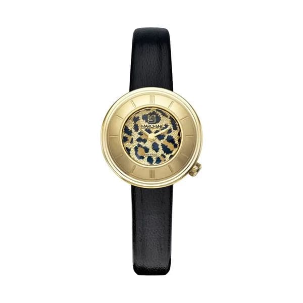 March LA.B Montre March LA.B Lady VOLANTE Cheetah cadran léopard bracelet cuir noir 30 mm