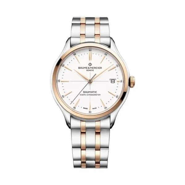 Baume & Mercier Montre Baume et Mercier Clifton Baumatic COSC cadran blanc bracelet bicolore 40 mm