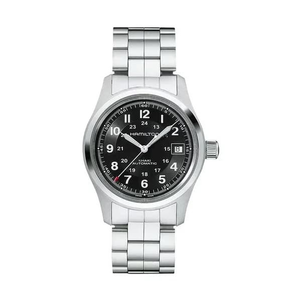 Hamilton Montre Hamilton Khaki Field automatique cadran noir bracelet acier 38 mm