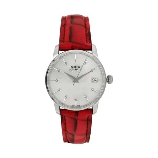 Daniel Gérard Montre Occasion Mido Automatic Cadran Nacre Bracelet Cuir Rouge