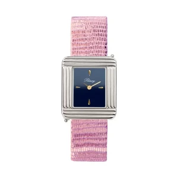 Poiray Montre Poiray Ma Première Acier Cadran Bleu Bracelet Chèvre Rose