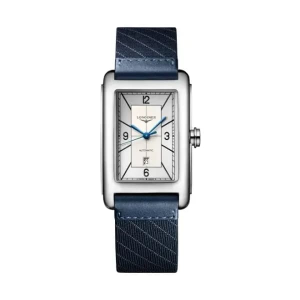 Longines Montre Longines DolceVita Cadran Argent Bracelet Cuir Bleu