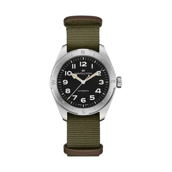 Hamilton Montre Hamilton Khaki Field Expedition automatique cadran noir bracelet NATO vert 41 mm