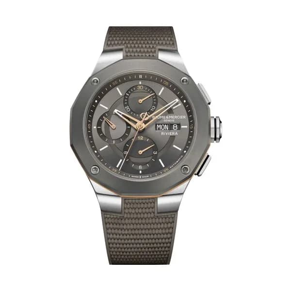 Baume & Mercier Montre Baume et Mercier Riviera Chronographe automatique cadran gris bracelet caoutchouc gris 43 mm