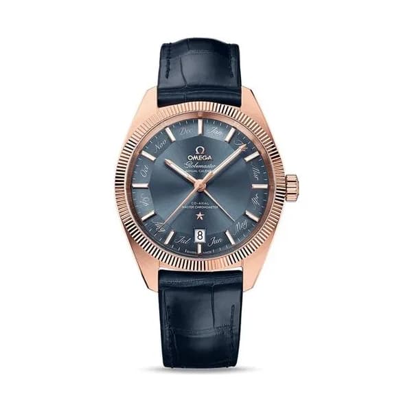 Omega Montre Omega Constellation Globemaster Co-Axial Master Chronometer calendrier annuel cadran bleu bracelet cuir bleu 41 mm