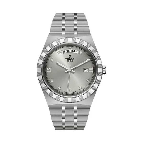 Tudor Montre Tudor Royal automatique guichet jour index diamants cadran argenté bracelet acier 41 mm