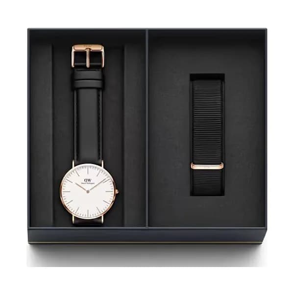 Daniel Wellington Coffret DANIEL WELLINGTON Montre Homme en Cuir Noir et Bracelet
