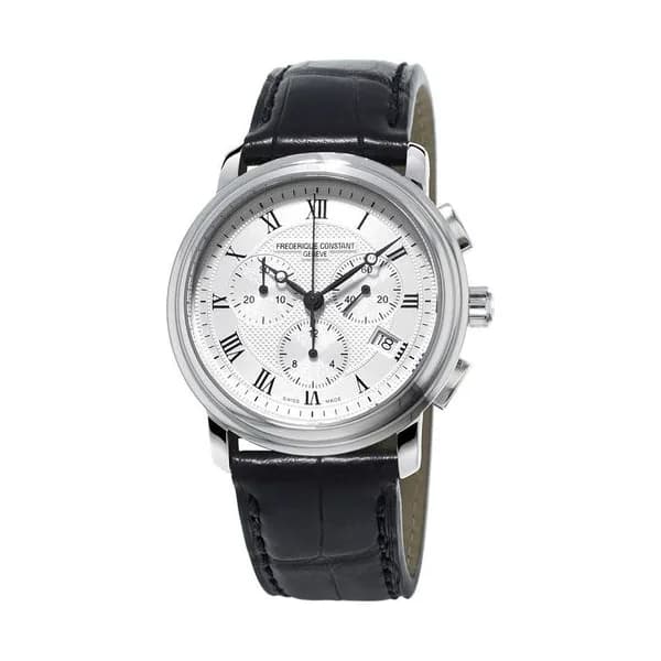 Frédérique Constant Montre Frédérique Constant Classics chronographe quartz cadran argenté bracelet cuir noir 40 mm