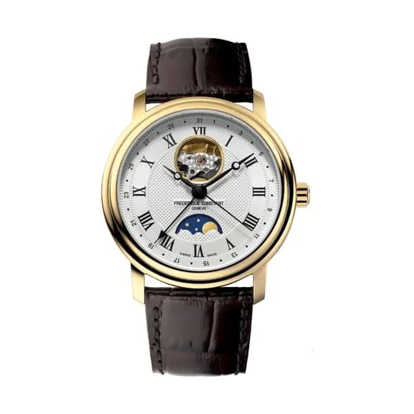 Frédérique Constant Montre Frédérique Constant Classics Heart Beat Moonphase Date PVD or jaune automatique cadran argenté bracelet cuir 40 mm