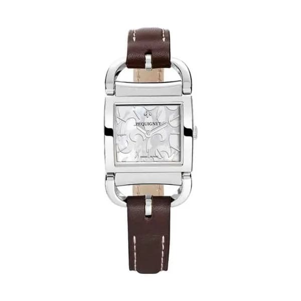 Pequignet E. Montre Pequignet Attellage Quartz - Cadran Nacre Blanc - Bracelet Marron Foncé - 5894503