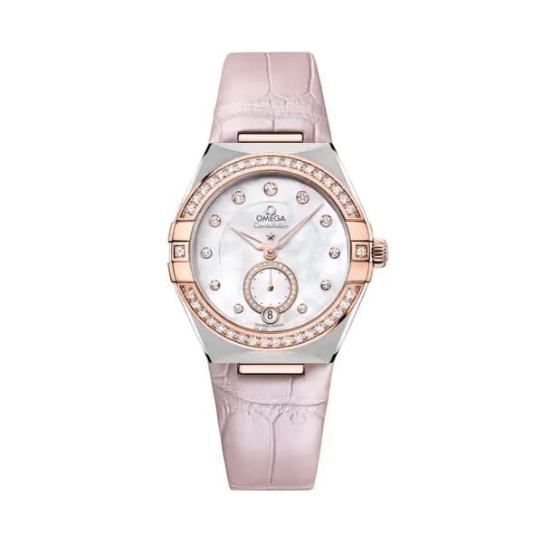 Omega Constellation 34 mm, acier - or « Sedna™ » sur bracelet en cuir