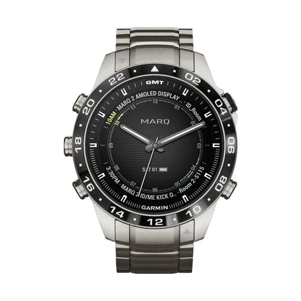 Garmin Montre Garmin Marq Gen 2 Aviator saphir titane et céramique bracelet titane et bracelet silicone noir 46 mm