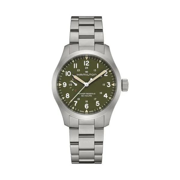 Hamilton Montre Hamilton Khaki Field Power Reserve cadran kaki bracelet acier 40 mm